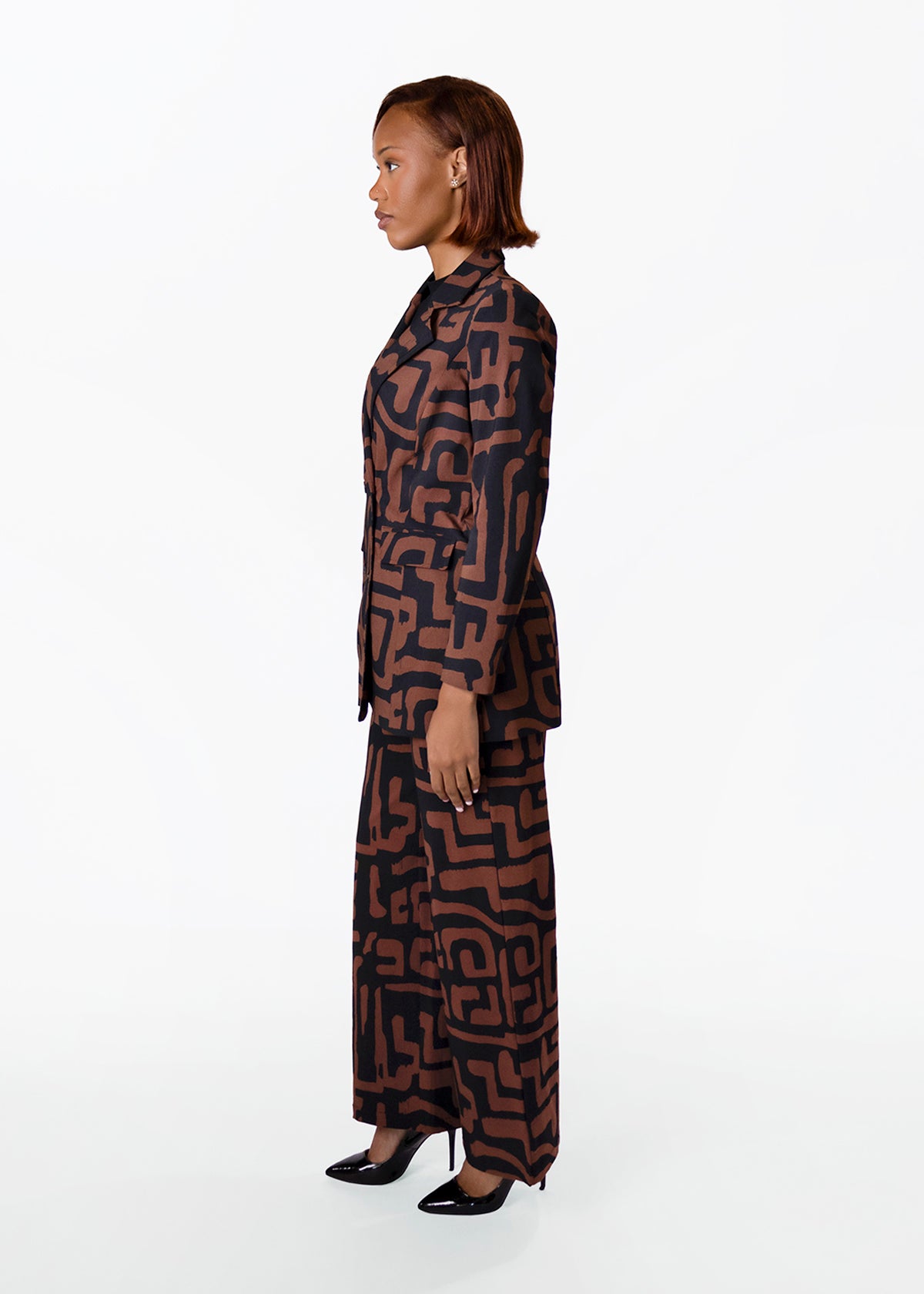 Uyai Womens African Print Blazer (Espresso Geometric)