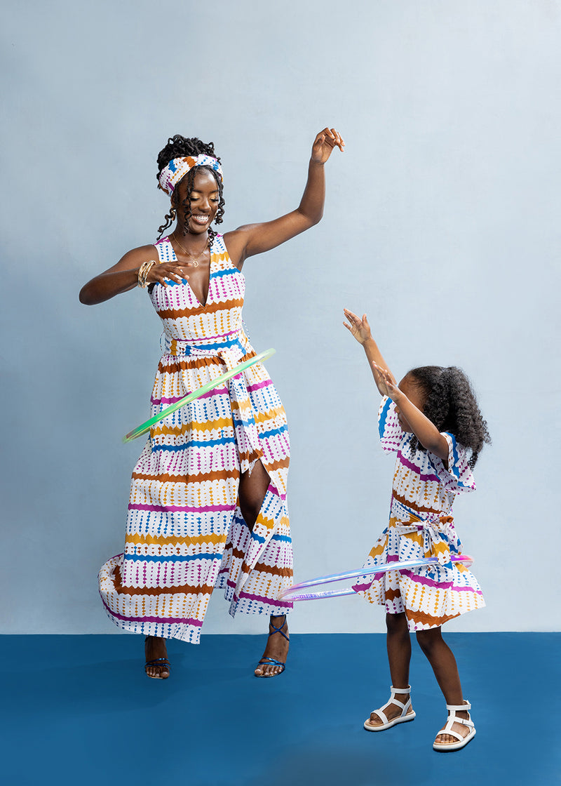 Tinashe Women's African Print Maxi Dress (White Nautical Adire)