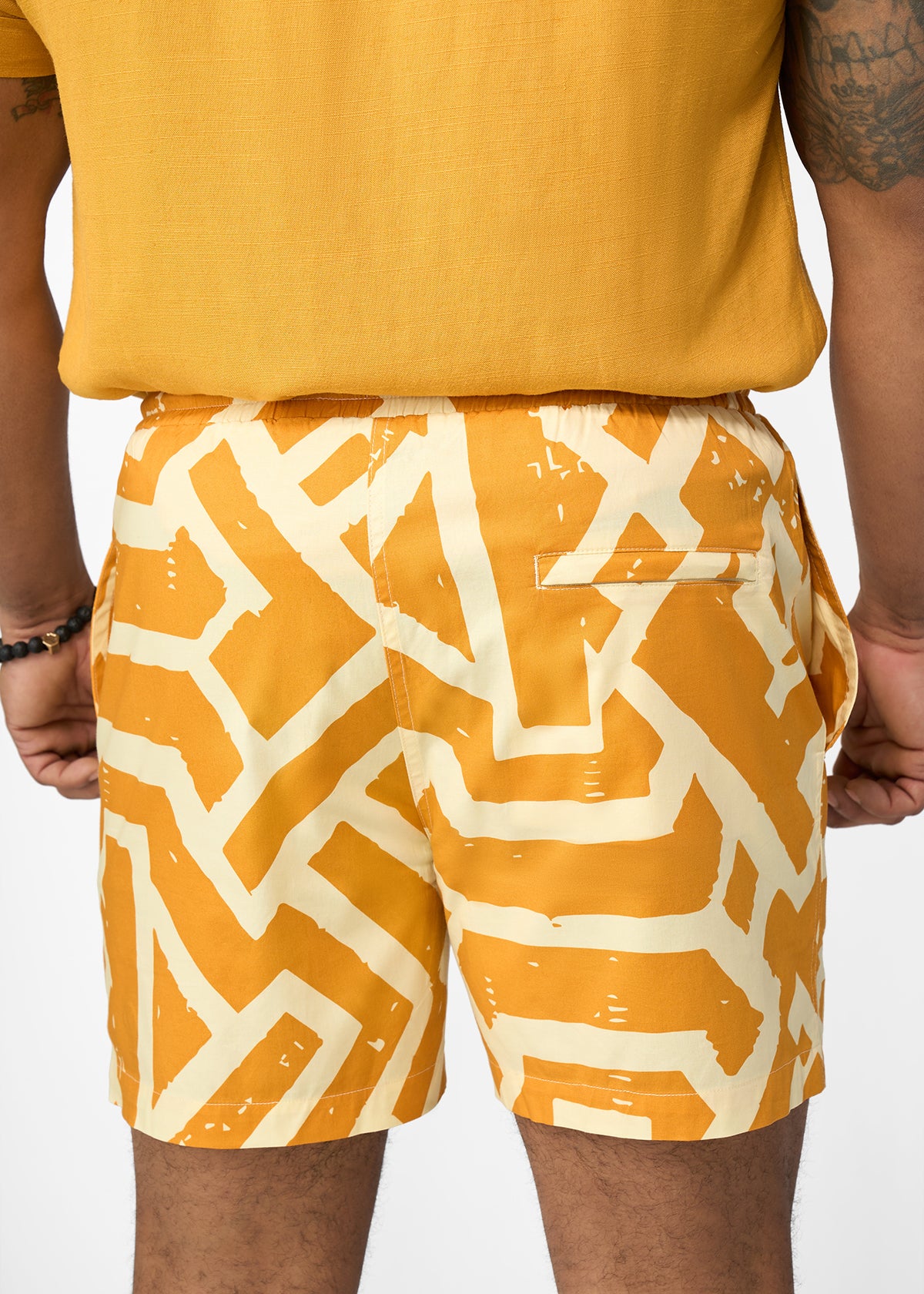 Tiziri Men's African Print Shorts (Gold Cream Tribal)
