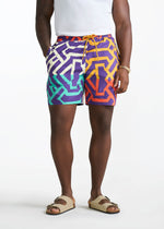 Tiziri Men's African Print Shorts (Purple Multicolor Tribal) - D'IYANU