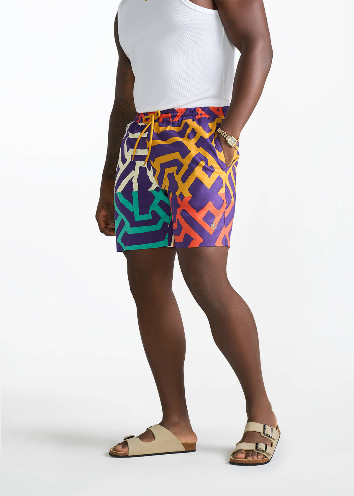 Tiziri Men's African Print Shorts (Purple Multicolor Tribal) - D'IYANU