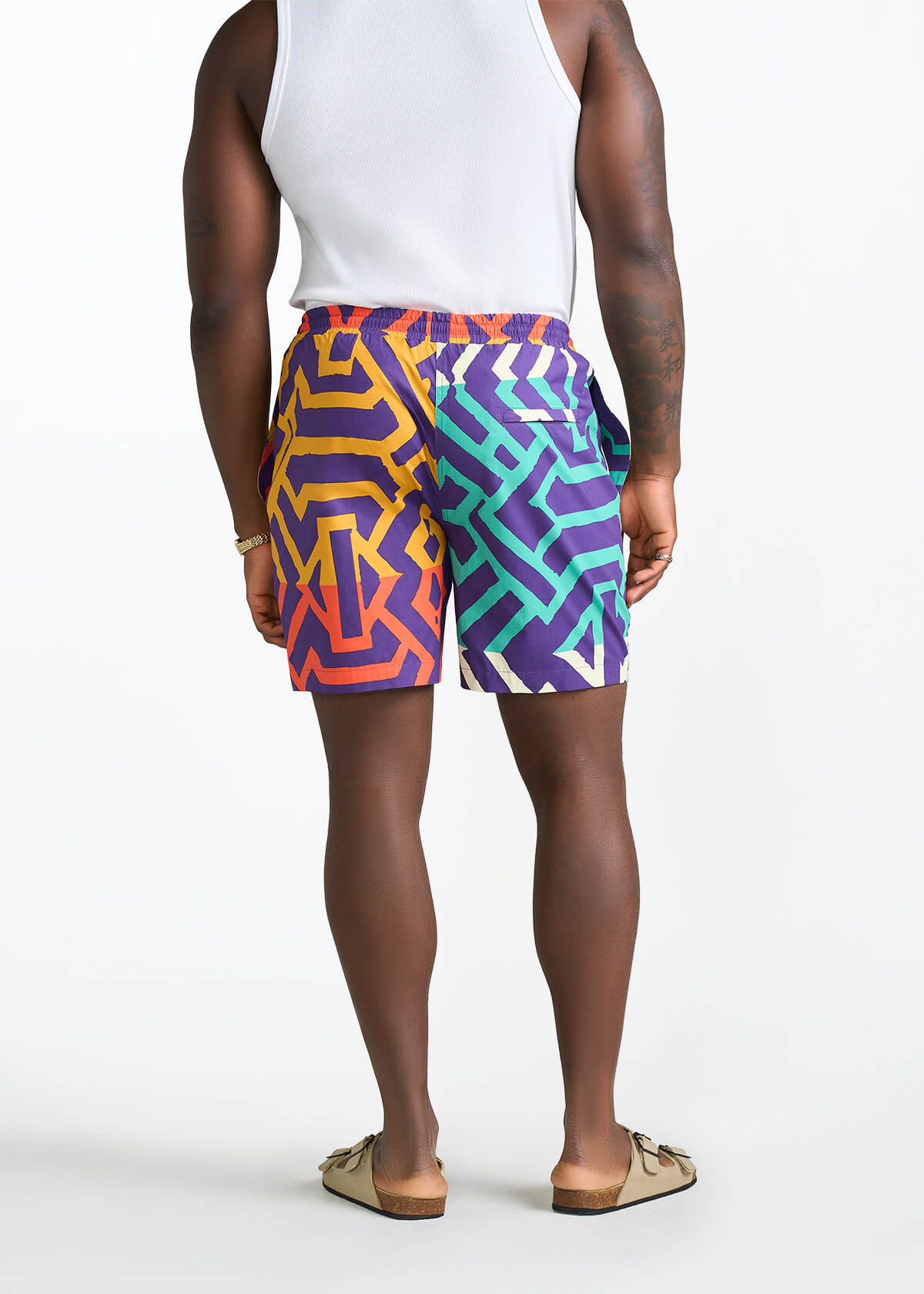 Tiziri Men's African Print Shorts (Purple Multicolor Tribal) - D'IYANU