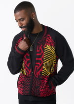 Togo Men's African Print Zip-Up Sweater (Black Cherry Multipattern) - D'IYANU