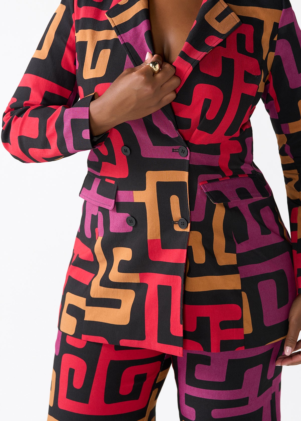 Uyai Women's African Print Stretch Blazer (Black Berry Kuba)