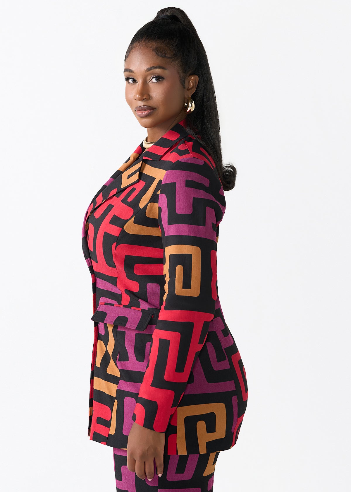 Uyai Women's African Print Stretch Blazer (Black Berry Kuba)