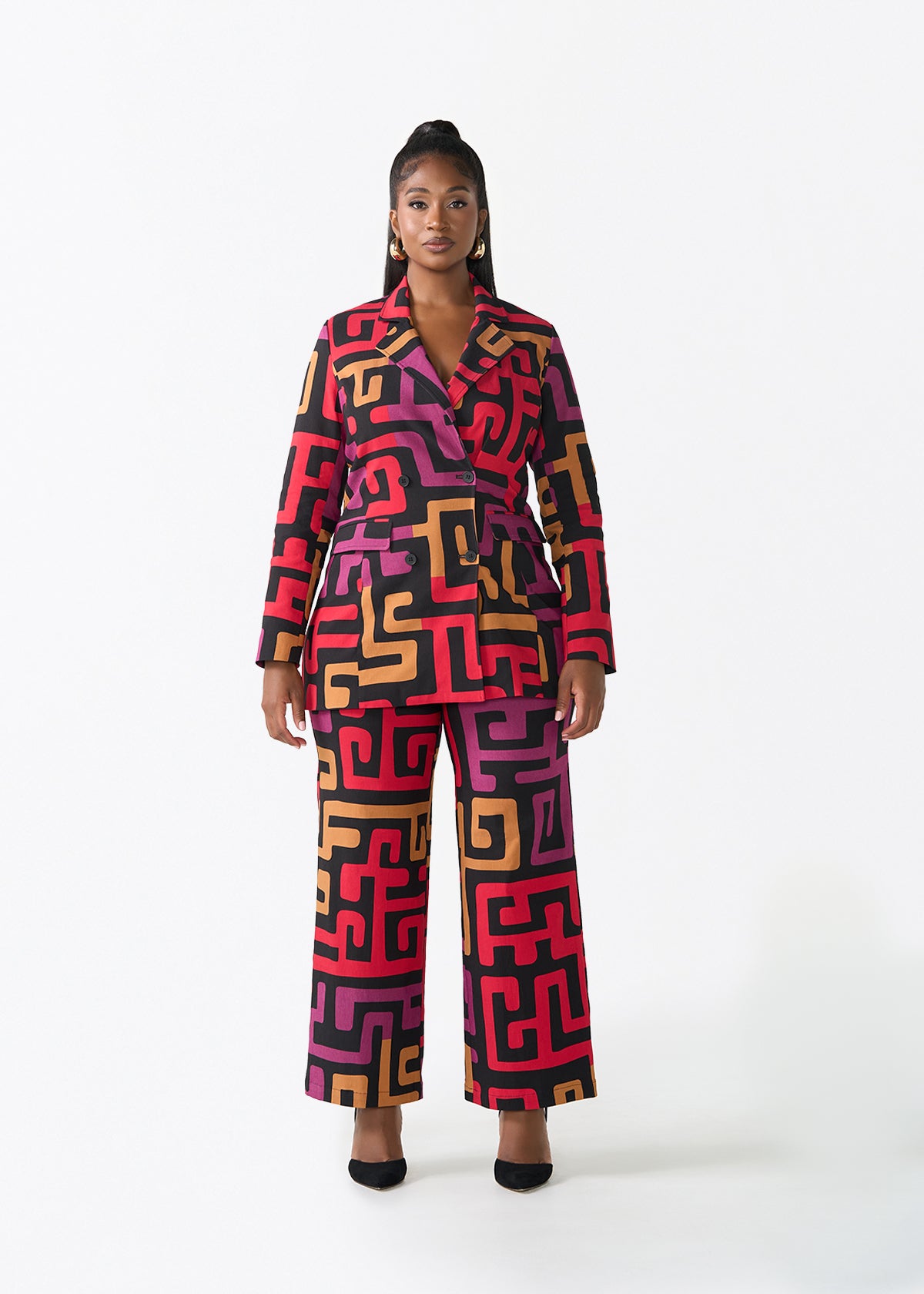 Uyai Women's African Print Stretch Blazer (Black Berry Kuba)