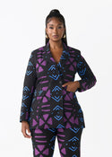 Uyai Women's African Print Stretch Blazer (Black Purple Mudcloth)