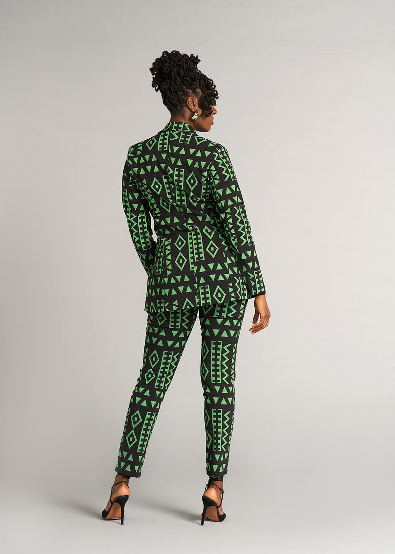 Uyai Women's African Print Stretch Blazer (Moss Black Geometric)