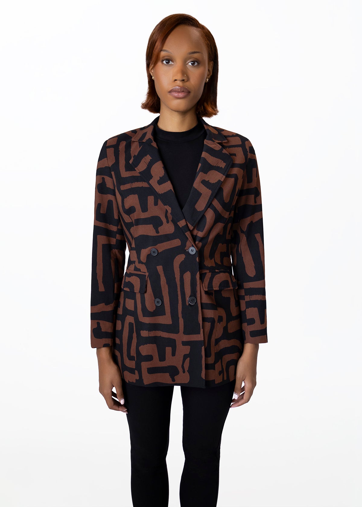 Uyai Womens African Print Blazer (Espresso Geometric)