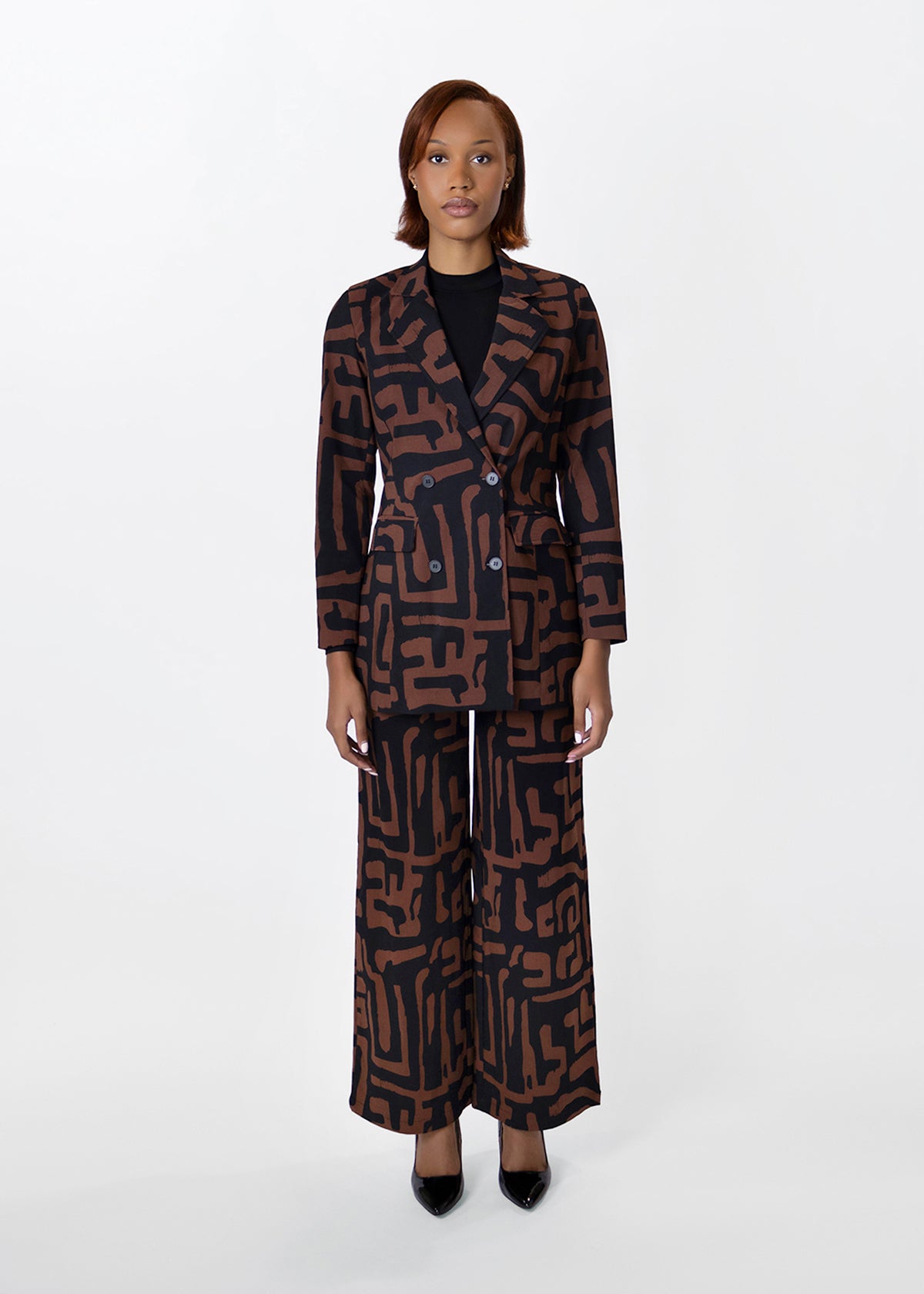 Uyai Womens African Print Blazer (Espresso Geometric)
