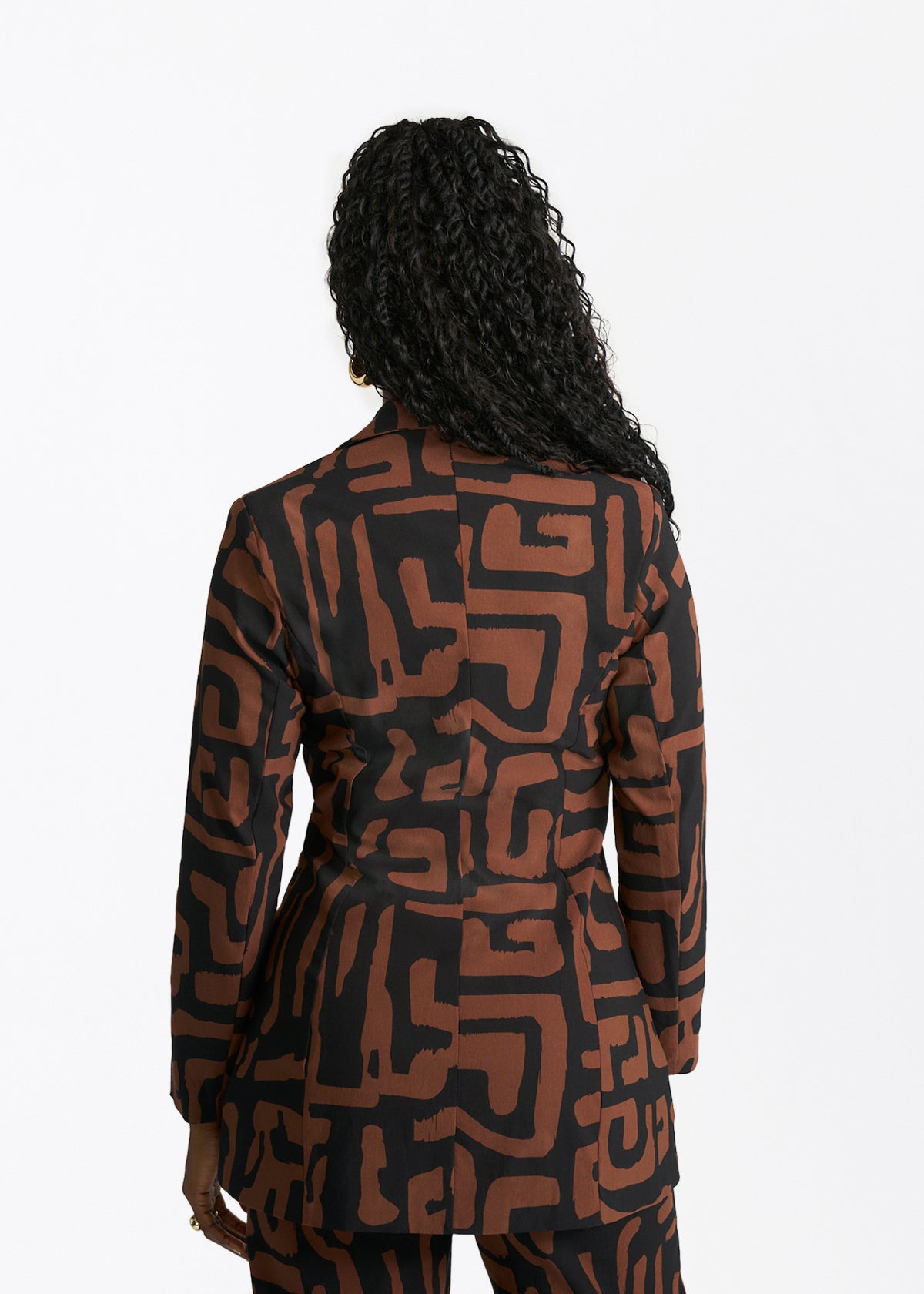 Uyai Womens African Print Blazer (Espresso Geometric) - D'IYANU