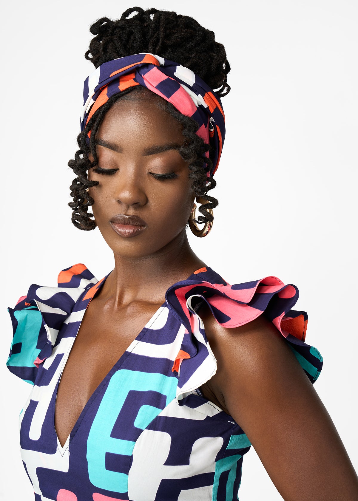 Women's African Print Headwrap/Scarf (Confetti Kuba)