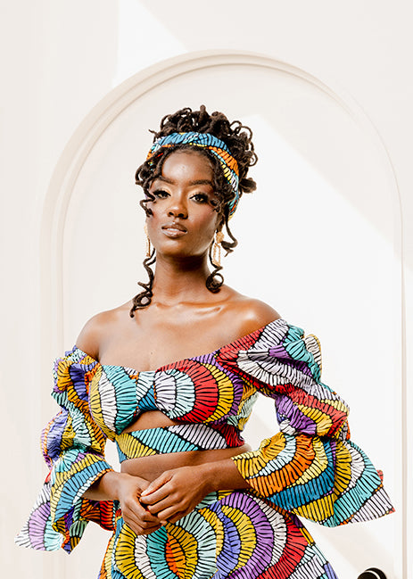 Binti Women's African Print Crop Top (Abstract Lines)