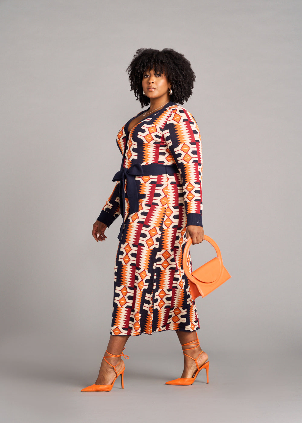 Aisha Women's African Print Cardigan (Cream Orange Kente)