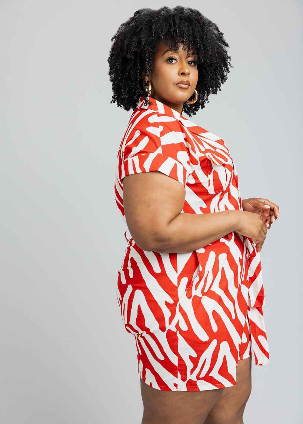 Asale Women's African Print Romper (Deep Orange Zebra)