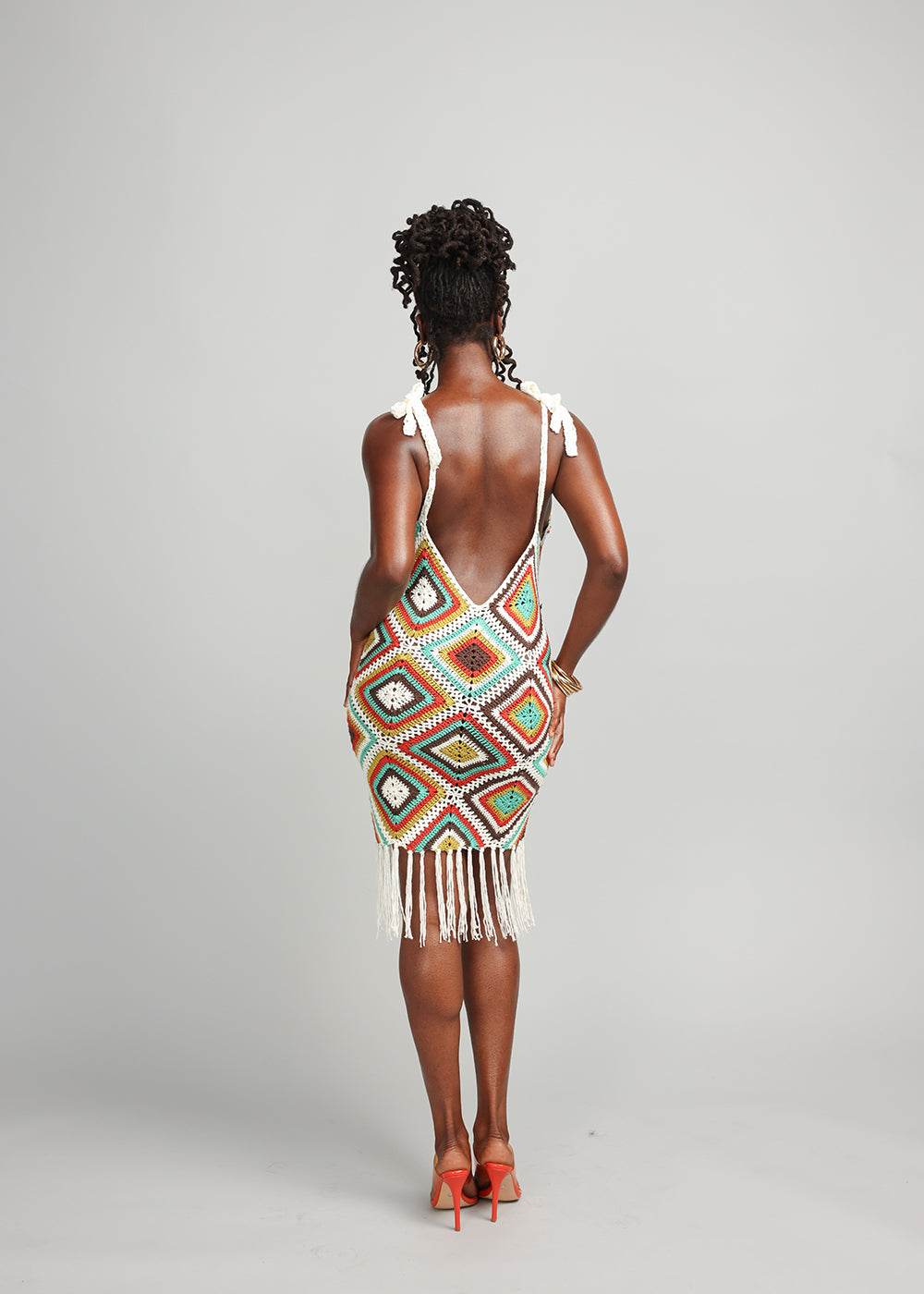 Hasina Women's Crochet Dress (Contrast Diamond Crochet) - Clearance - D'IYANU