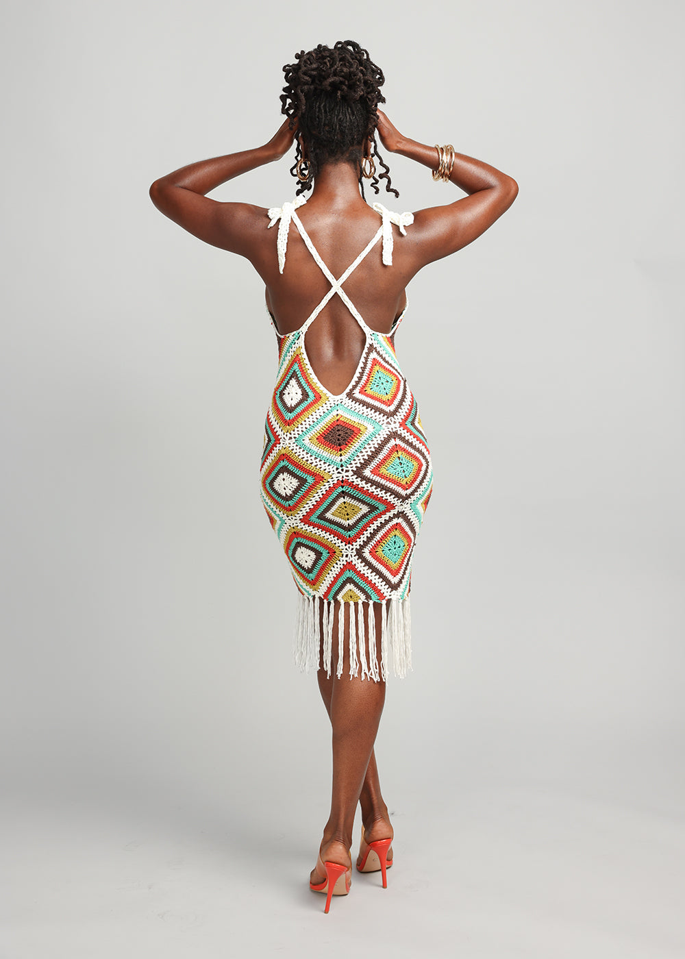 Hasina Women's Crochet Dress (Contrast Diamond Crochet) - Clearance - D'IYANU