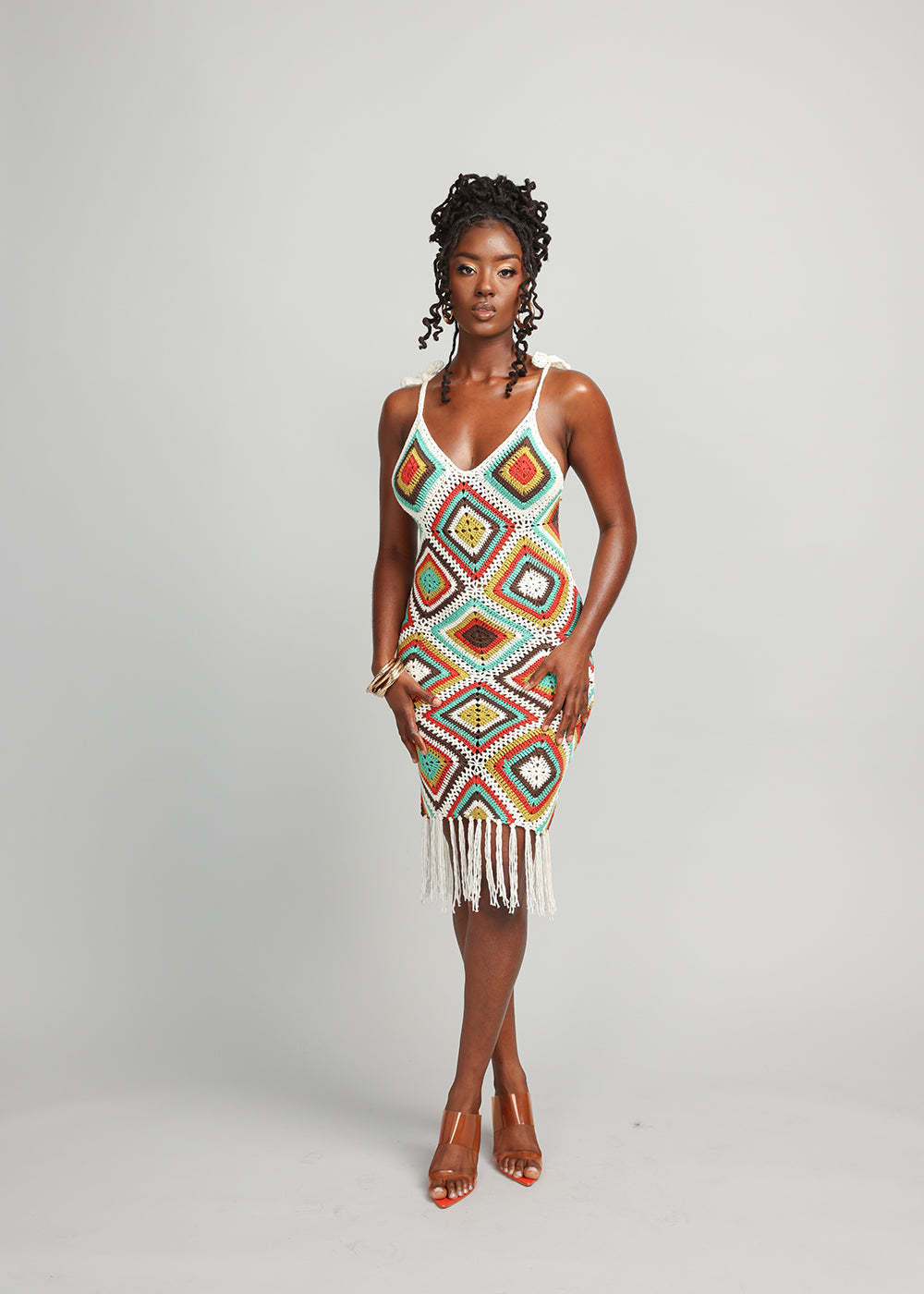 Hasina Women's Crochet Dress (Contrast Diamond Crochet) - Clearance - D'IYANU