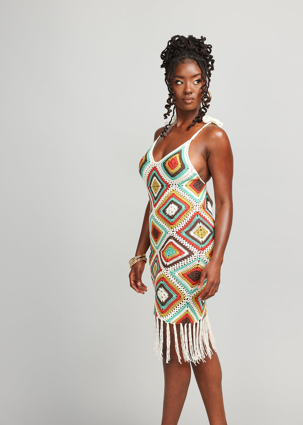 Hasina Women's Crochet Dress (Contrast Diamond Crochet) - Clearance - D'IYANU