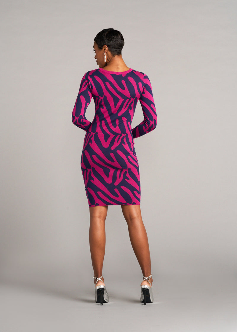 Marah Women's African Print Sweater Dress (Berry Zebra Abstract)
