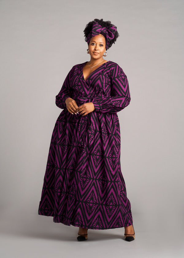 Rehema Women's African Print Maxi Dress (Plum Diamonds)