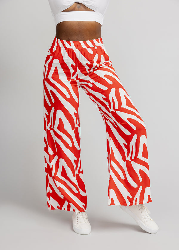 Sika Women's African Print Wide Leg Pants (Orange Zebra Abstract)