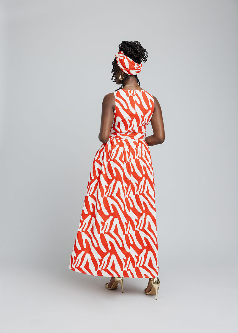 Tinashe Women's African Print Maxi Dress (Deep Orange Zebra Abstract)