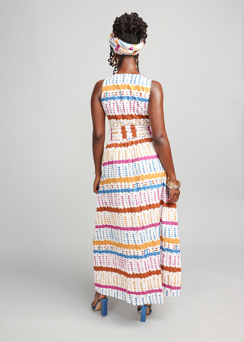 Tinashe Women's African Print Maxi Dress (White Nautical Adire)