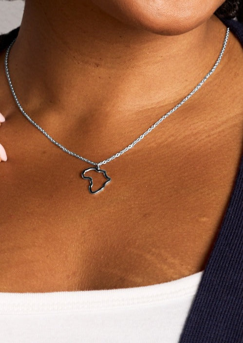 Uzuri African Map Cut Out Necklace (Silver) - D'IYANU