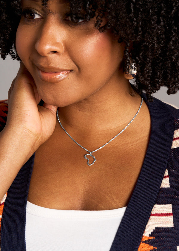 Uzuri African Map Cut Out Necklace (Silver)