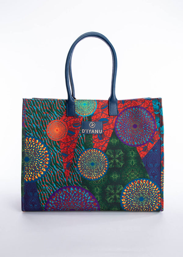 Nabile Women's African Print Large Canvas Tote Bag (New Harvest Multipattern)