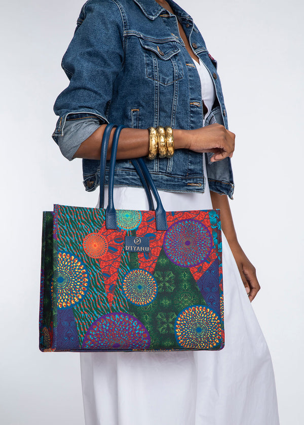 Nabile Women's African Print Large Canvas Tote Bag (New Harvest Multipattern)