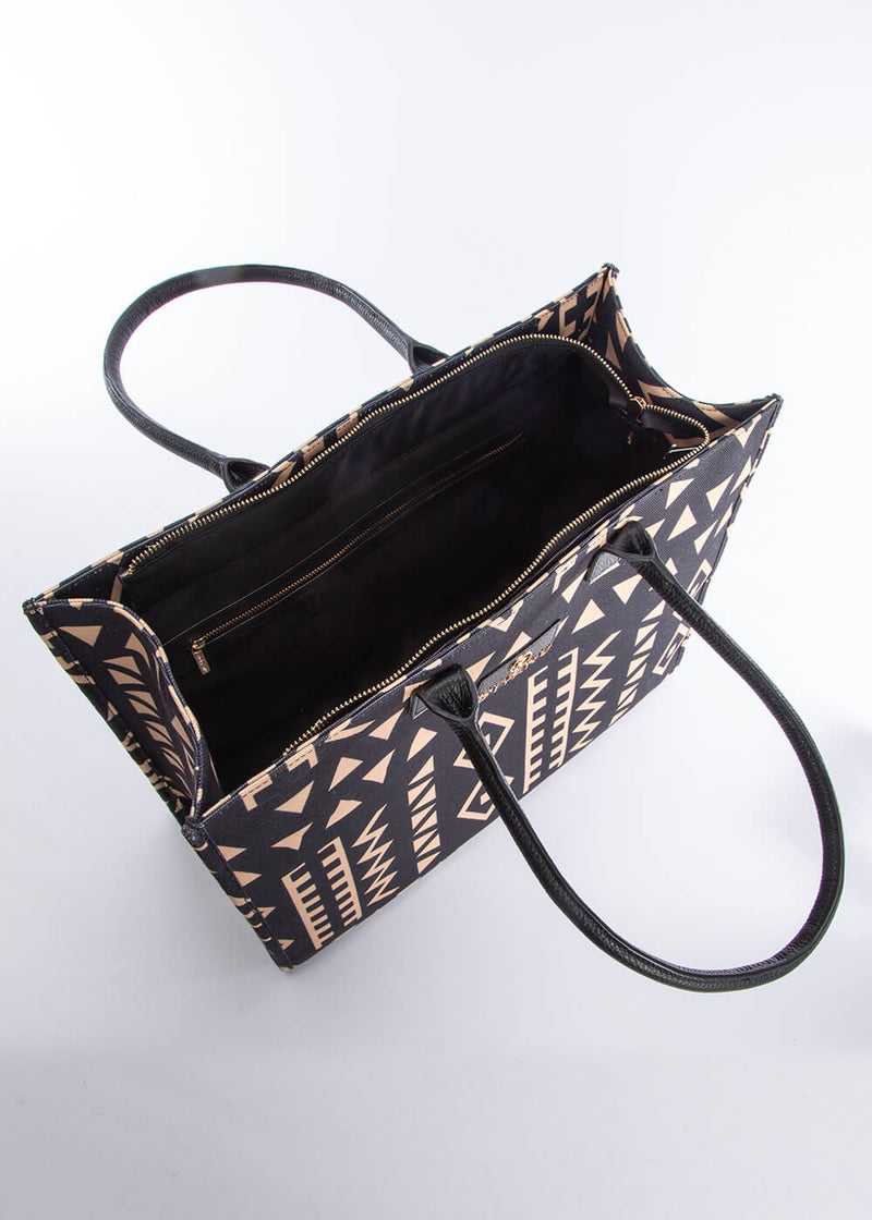 Nabile Women's African Print Tote Bag (Tan Black Tribal)