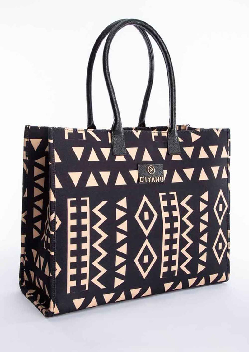 Nabile Women's African Print Tote Bag (Tan Black Tribal)