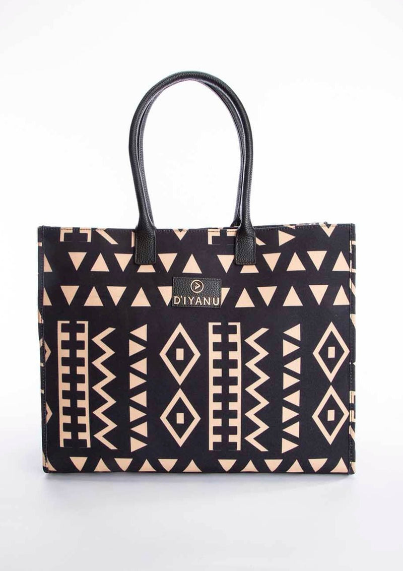 Nabile Women's African Print Tote Bag (Tan Black Tribal)