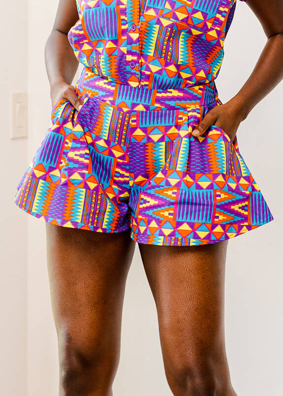 Nafasi Women's African Print Wide Leg Shorts (Rainbow Kente)