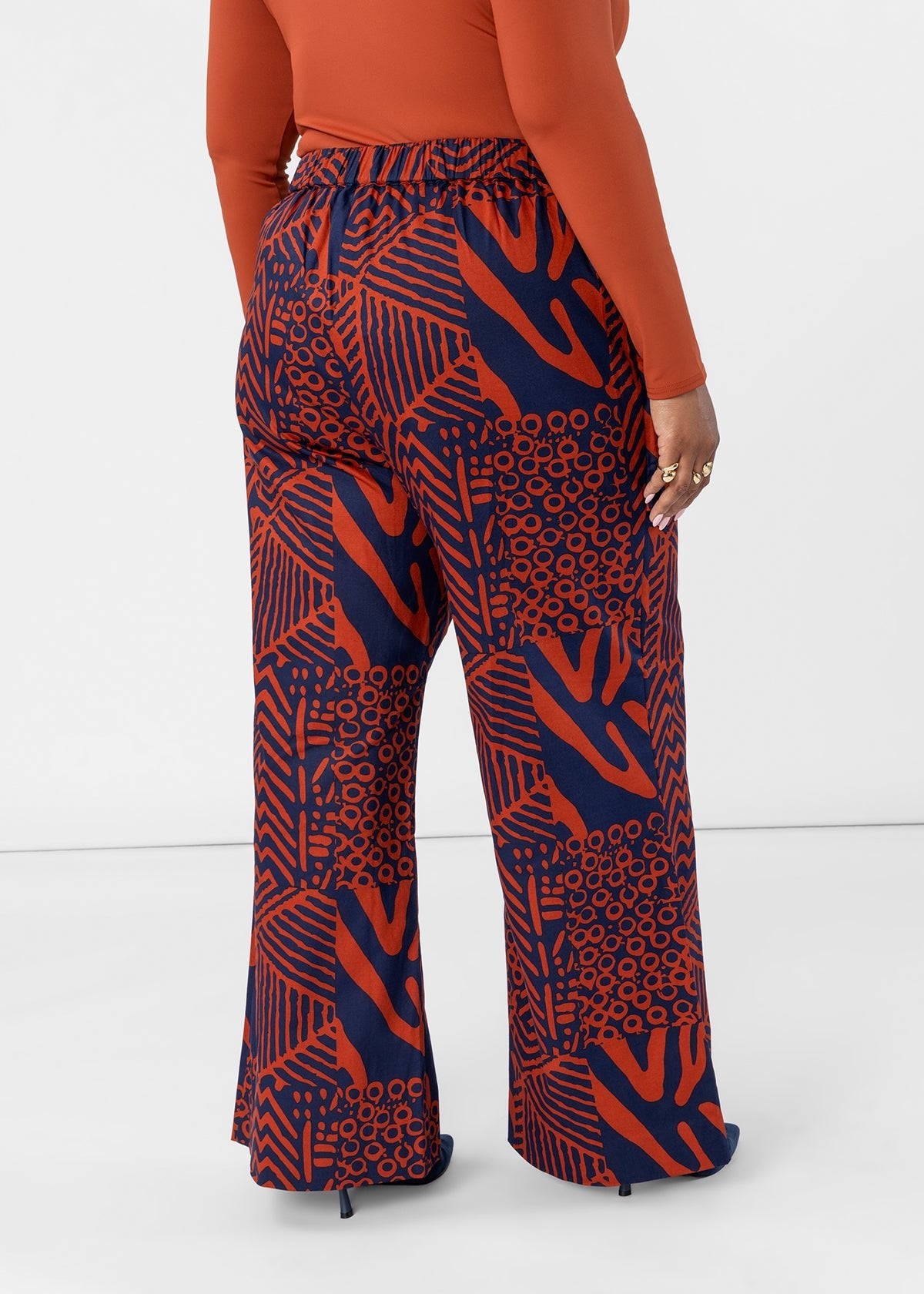 Yasmine Women's African Print Asymmetrical Pants (Rust Navy Multipattern) - D'IYANU