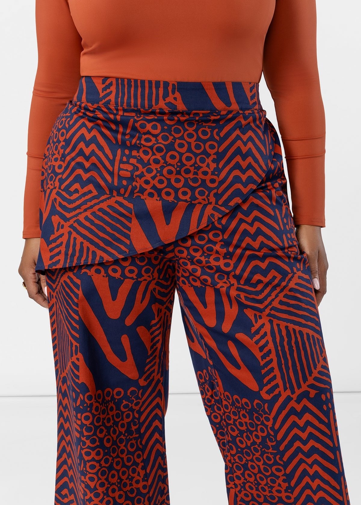 Yasmine Women's African Print Asymmetrical Pants (Rust Navy Multipattern) - D'IYANU