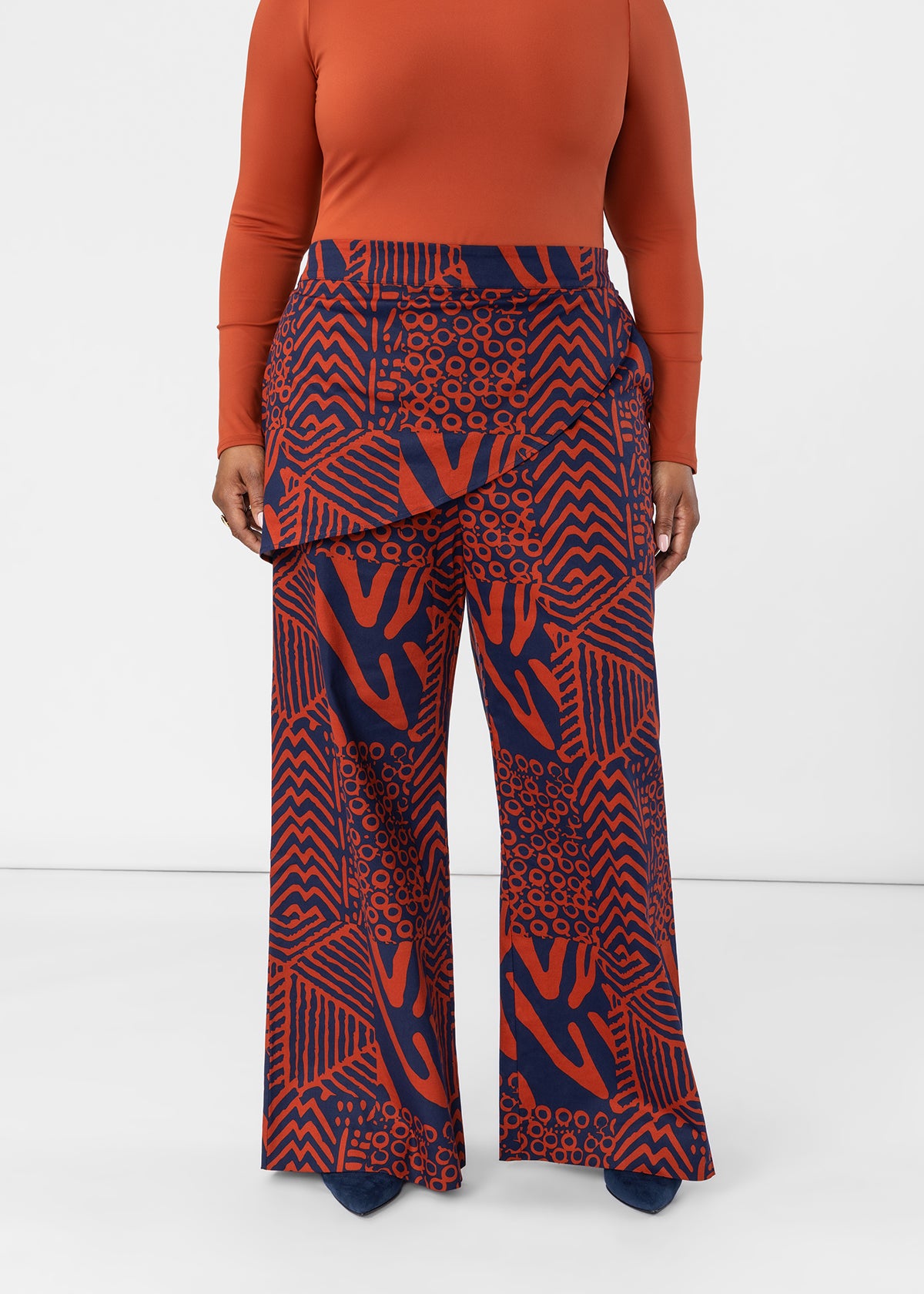 Yasmine Women's African Print Asymmetrical Pants (Rust Navy Multipattern) - D'IYANU