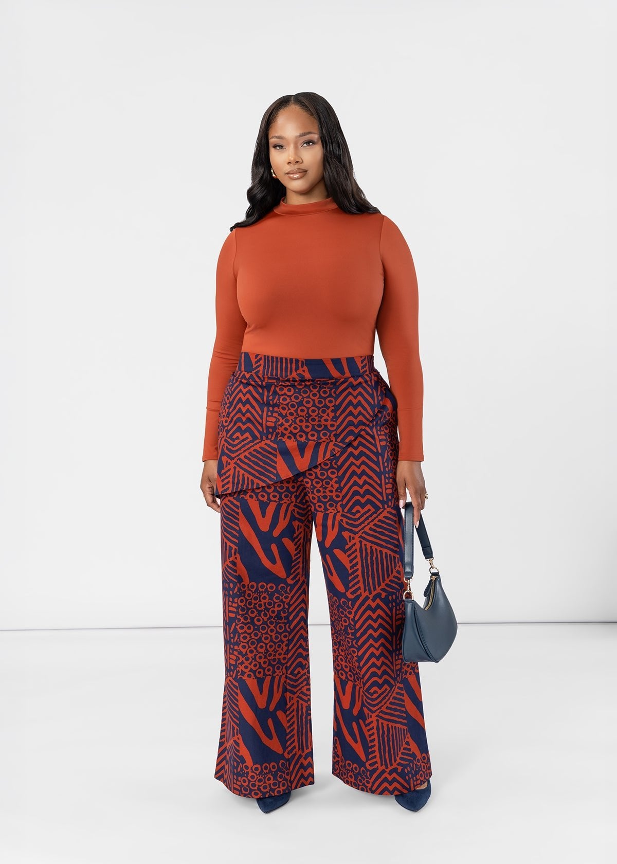 Yasmine Women's African Print Asymmetrical Pants (Rust Navy Multipattern) - D'IYANU