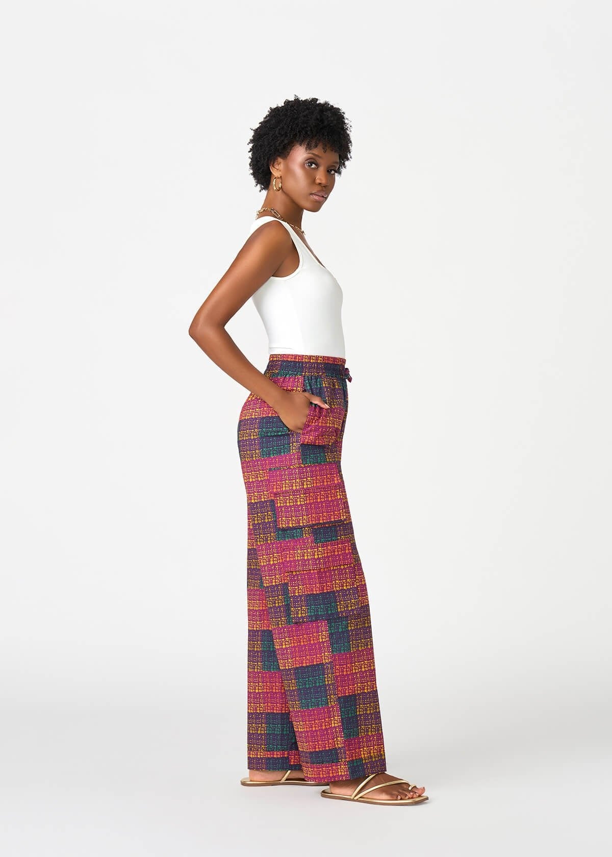 Yejide Women's African Print Cargo Pants (Harvest Plaid Adire) - D'IYANU