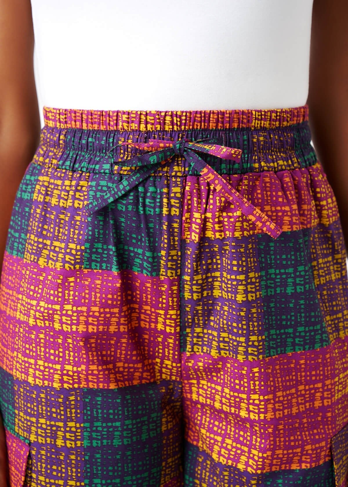 Yejide Women's African Print Cargo Pants (Harvest Plaid Adire) - D'IYANU