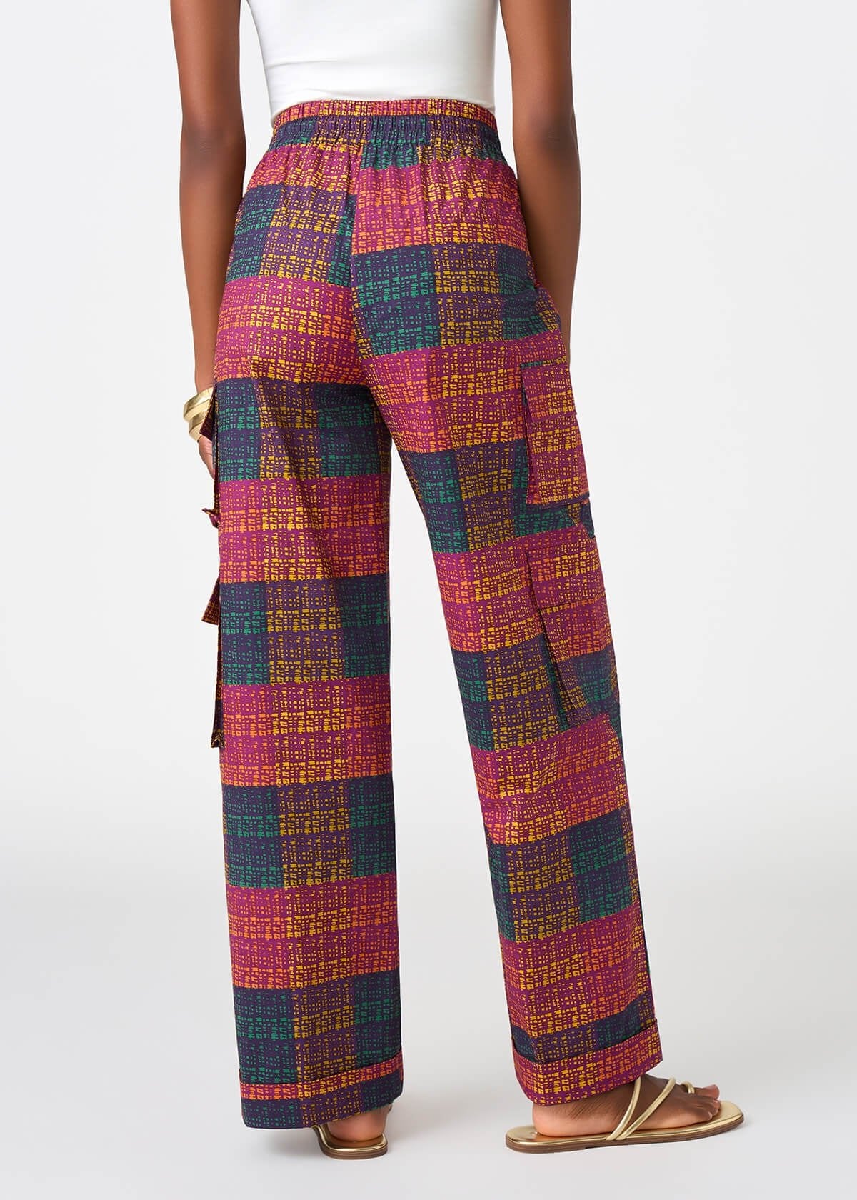 Yejide Women's African Print Cargo Pants (Harvest Plaid Adire) - D'IYANU