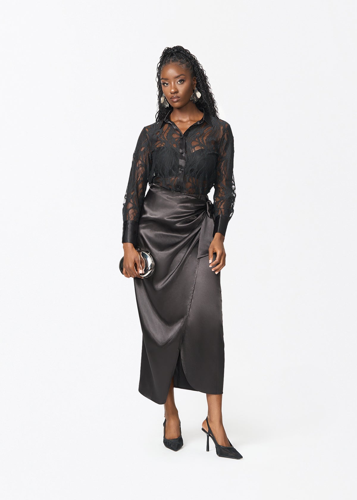 Tamika Women's Sheer Lace Blouse (Black) - D'IYANU