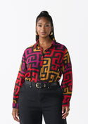 Zoela Women's African Print Sheer Chiffon Blouse (Black Berry Kuba)