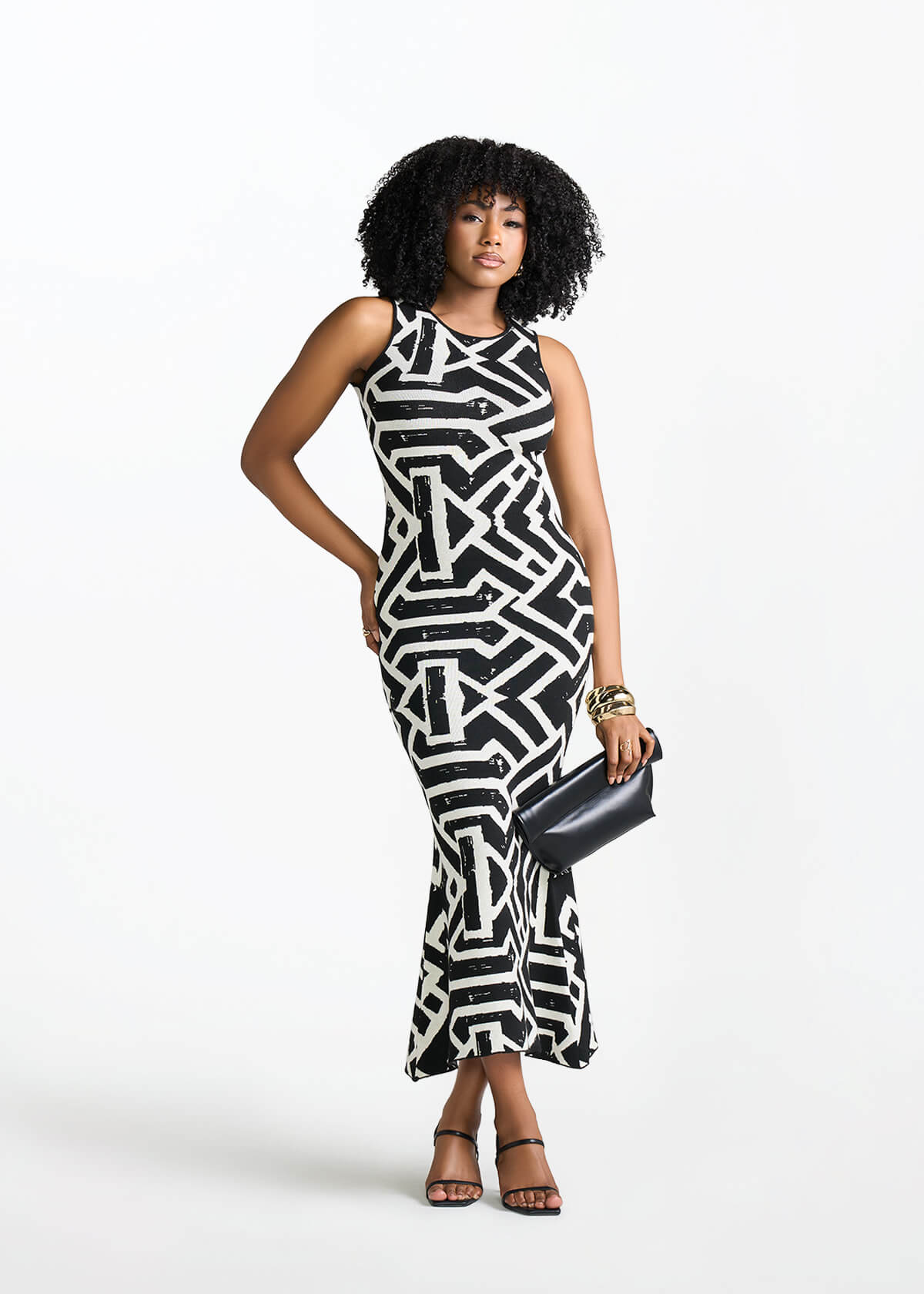 Zolani Women's African Print Knit Dress (Onyx Cream Tribal) - D'IYANU
