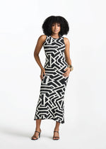 Zolani Women's African Print Knit Dress (Onyx Cream Tribal) - D'IYANU