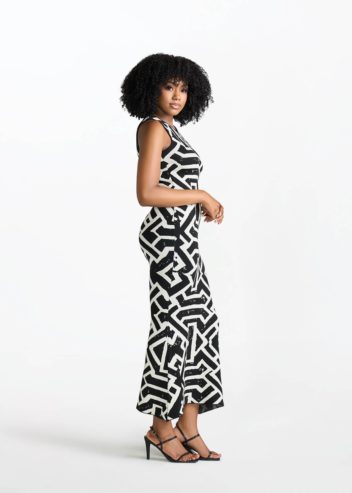Zolani Women's African Print Knit Dress (Onyx Cream Tribal) - D'IYANU