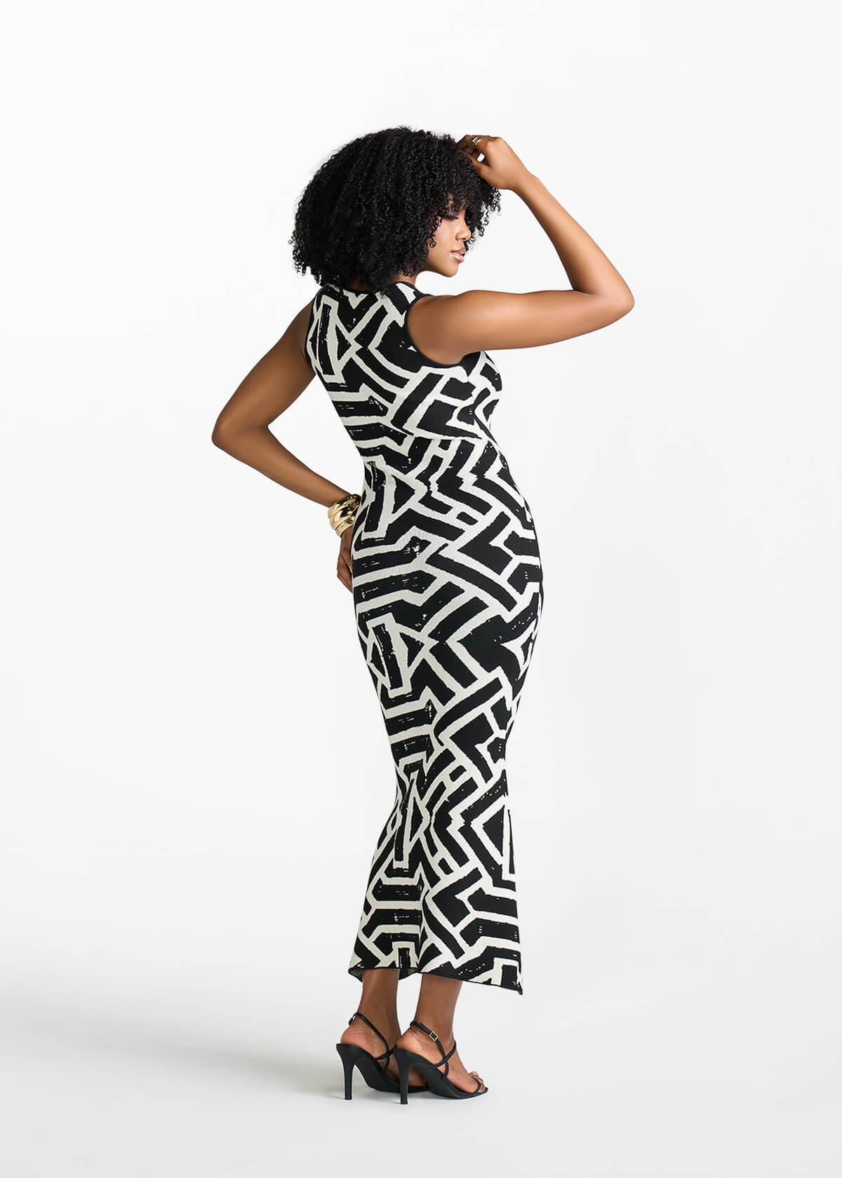 Zolani Women's African Print Knit Dress (Onyx Cream Tribal) - D'IYANU