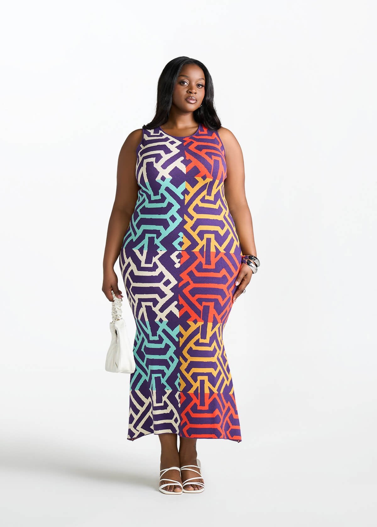 Zolani Women's African Print Knit Dress (Purple Multicolor Tribal) - D'IYANU